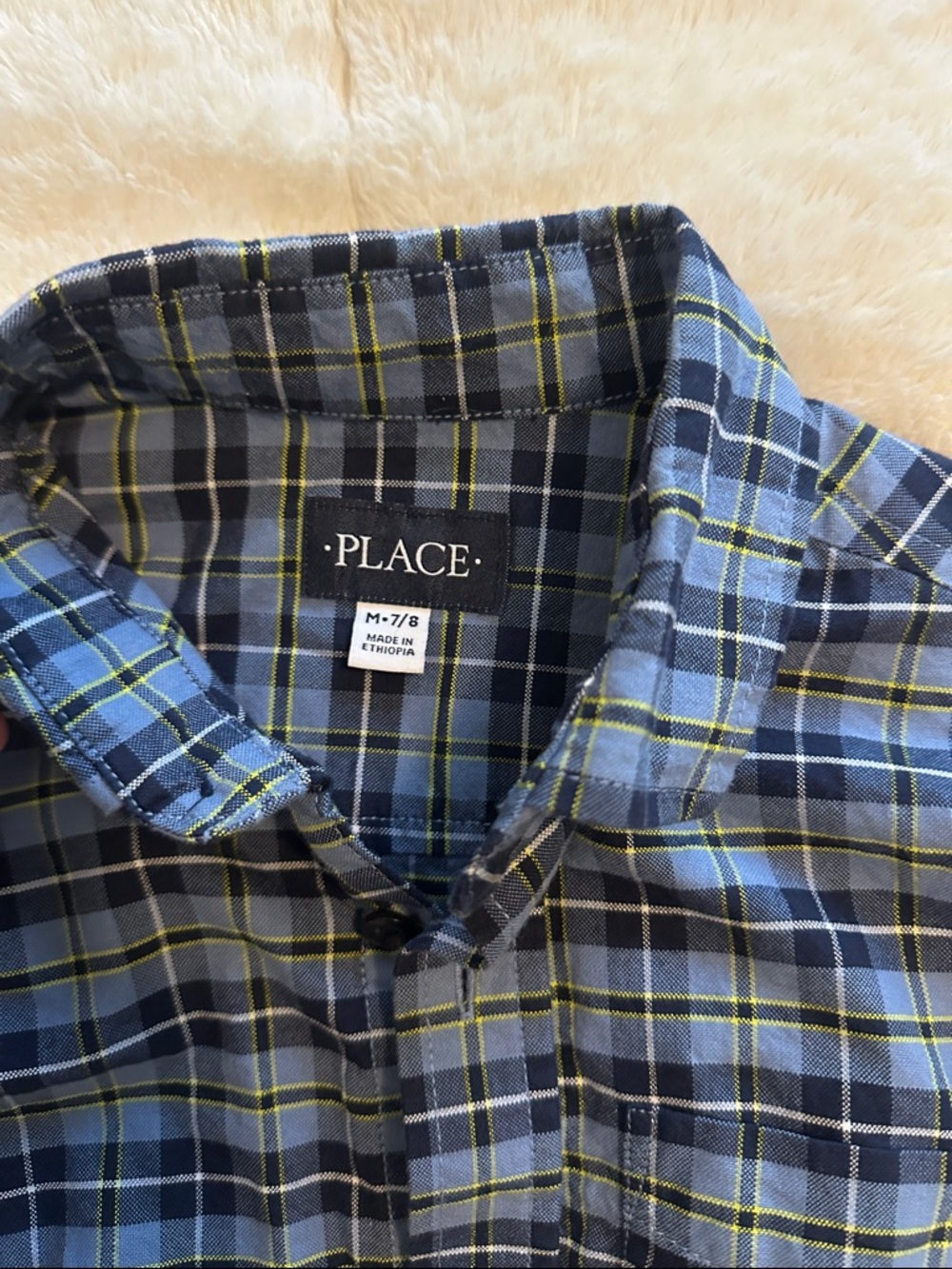 The Children's Place Blue and Navy Plaid Button-Down Shirt - Picture 2 of 2